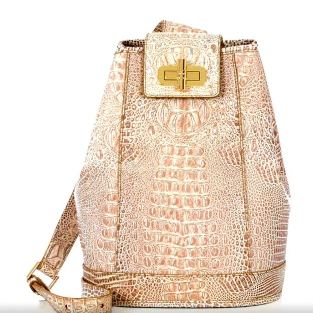 Brahmin Cream and White Iridescent Croc-Embossed Travel Bag LIKE NEW NEVER USED